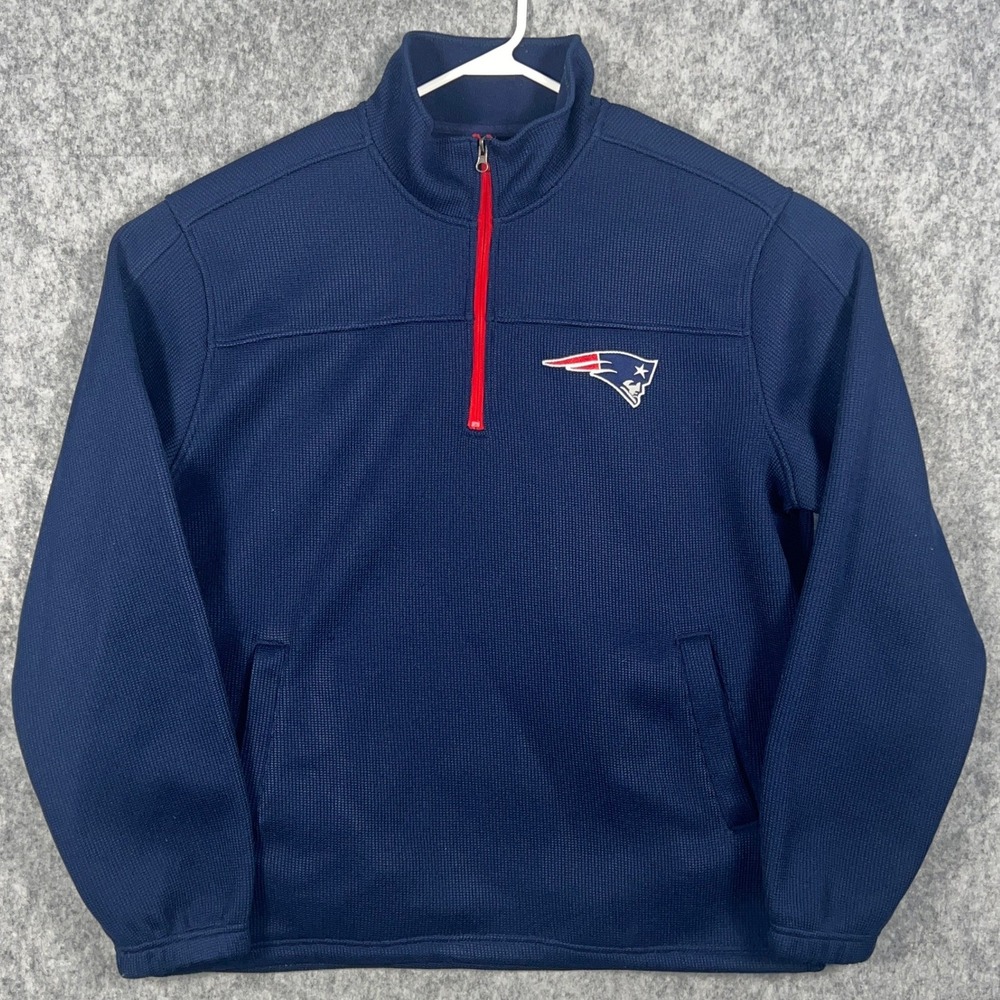 NFL New England Patriots Men's XL Navy Blue Quarter Zip Pullover Waffle Knit